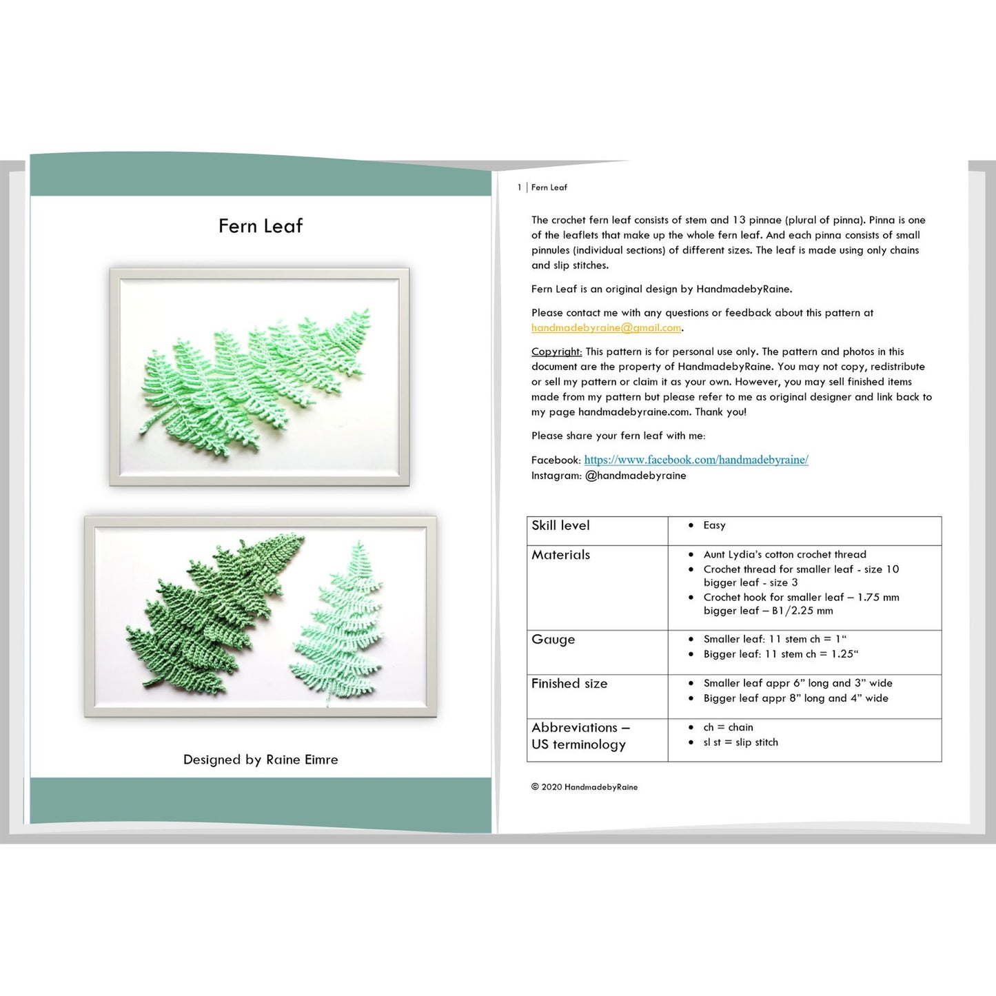 Fern Leaf PDF Crochet Pattern
