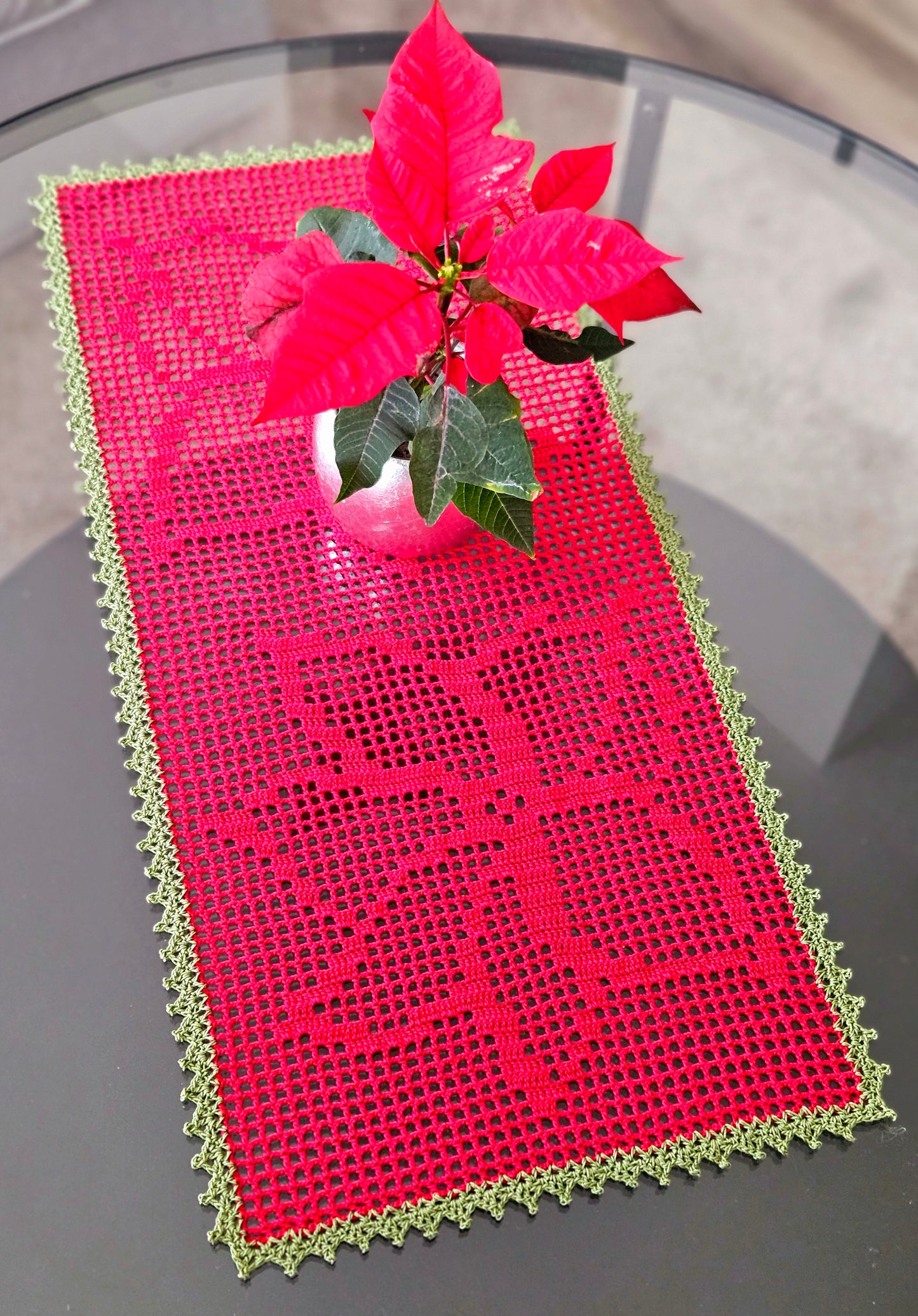 Poinsettia Table Runner PDF Crochet Pattern