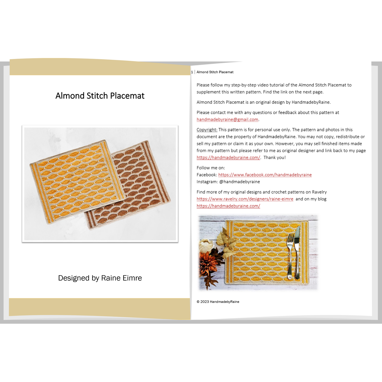 Almond Stitch Placemat PDF Crochet Pattern