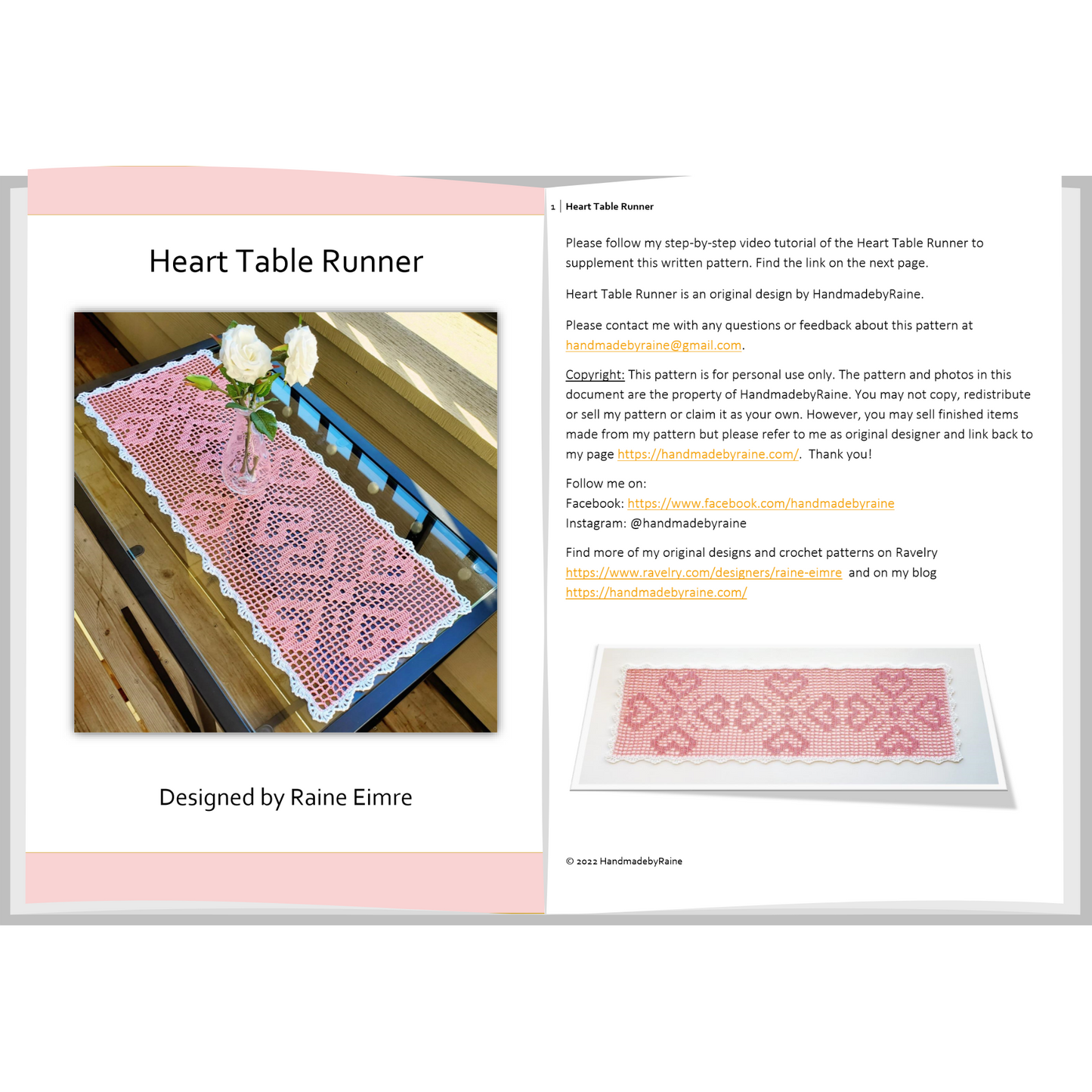 Heart Table Runner PDF crochet pattern