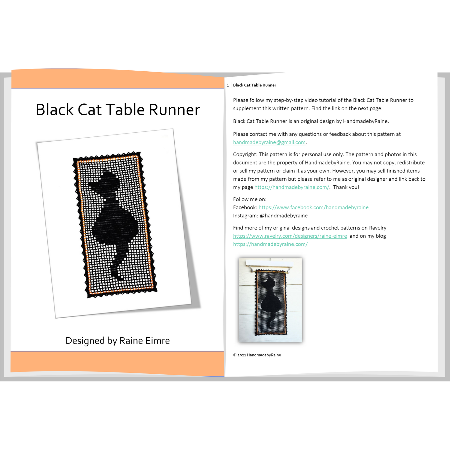 Black Cat Table Runner PDF crochet pattern