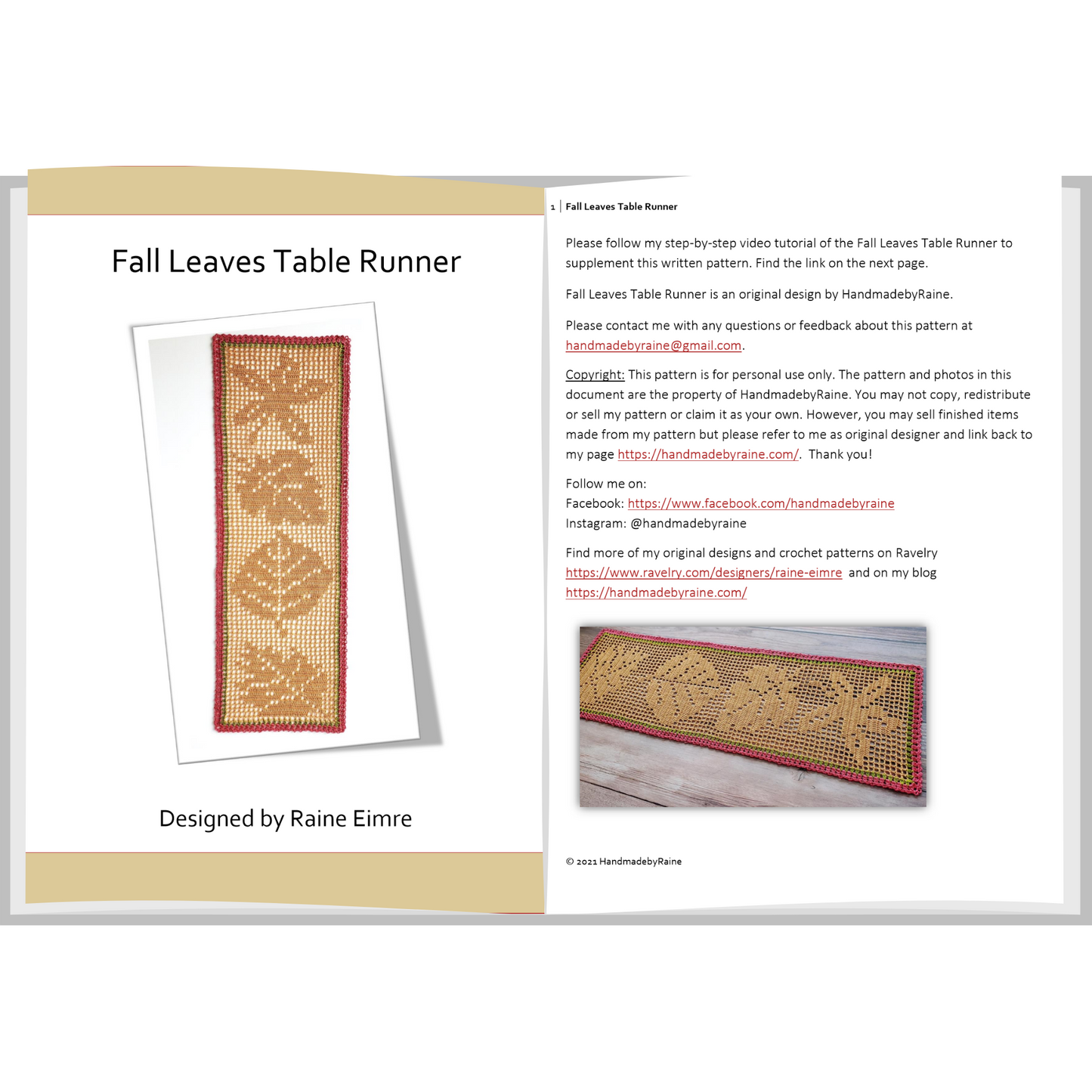 Fall Leaves Table Runner PDF crochet pattern