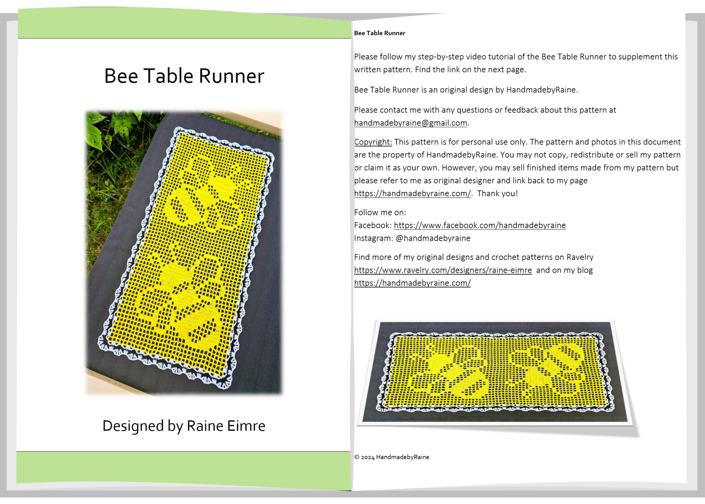 Bee Table Runner PDF Crochet Pattern