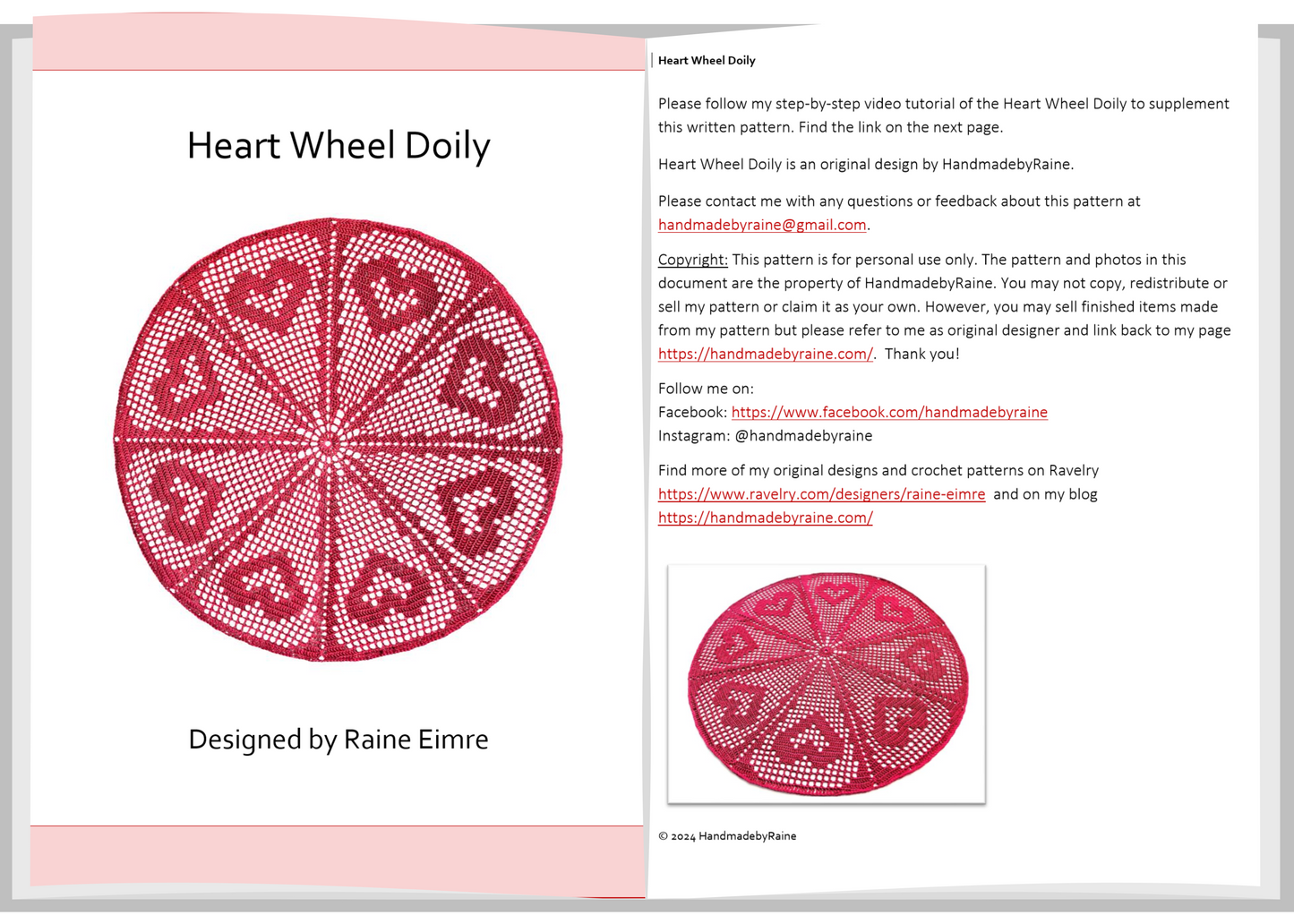 Heart Wheel Doily PDF Crochet Pattern