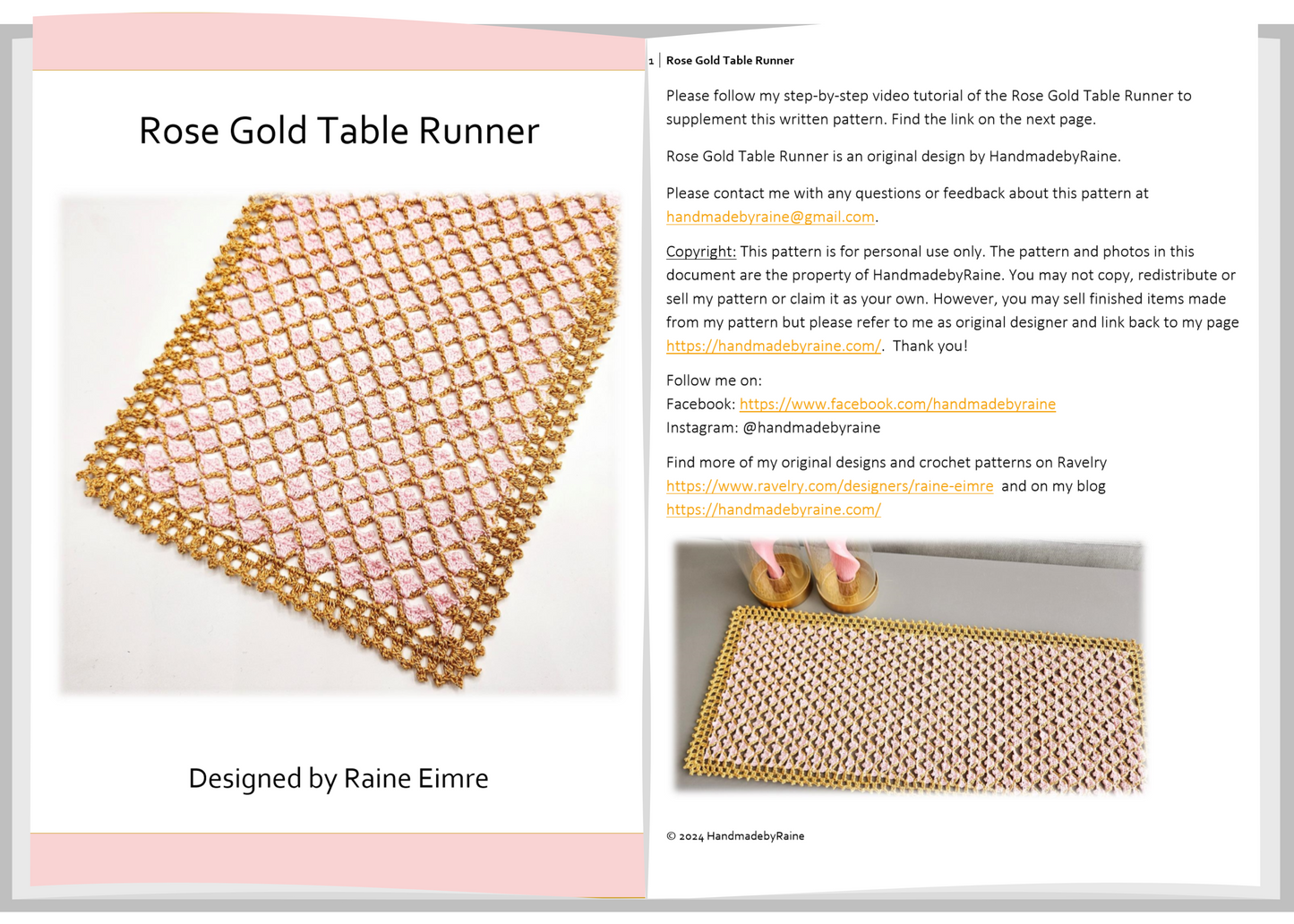 Rose Gold Table Runner PDF Crochet Pattern