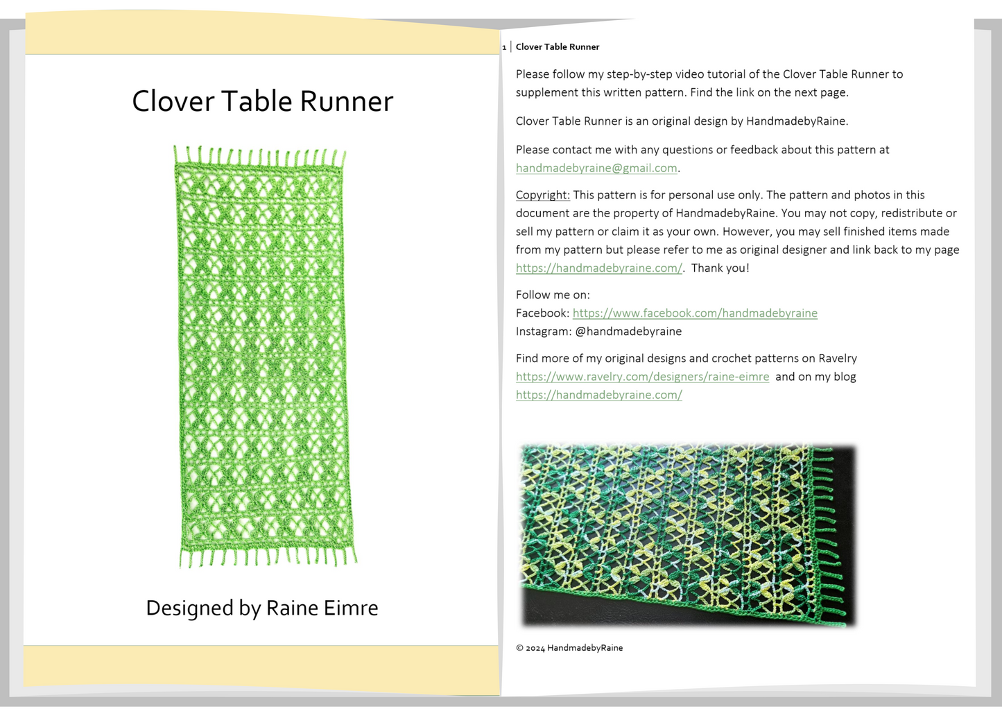 Clover Table Runner PDF Crochet Pattern