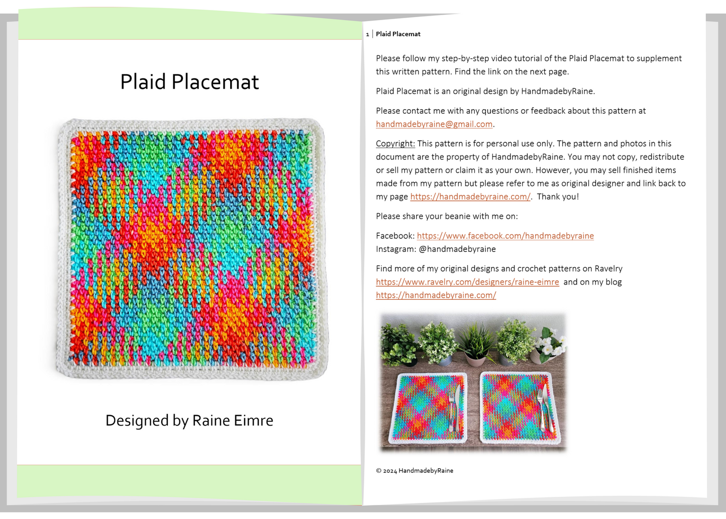 Plaid Placemat PDF Crochet Pattern