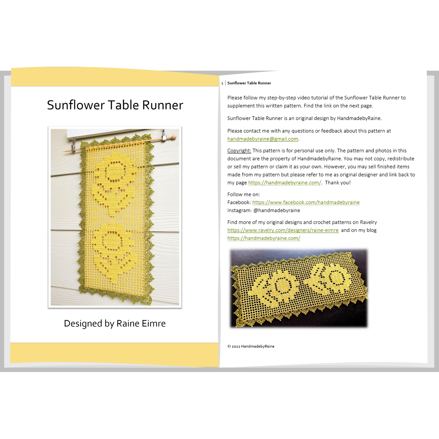 Sunflower Table Runner PDF Crochet Pattern