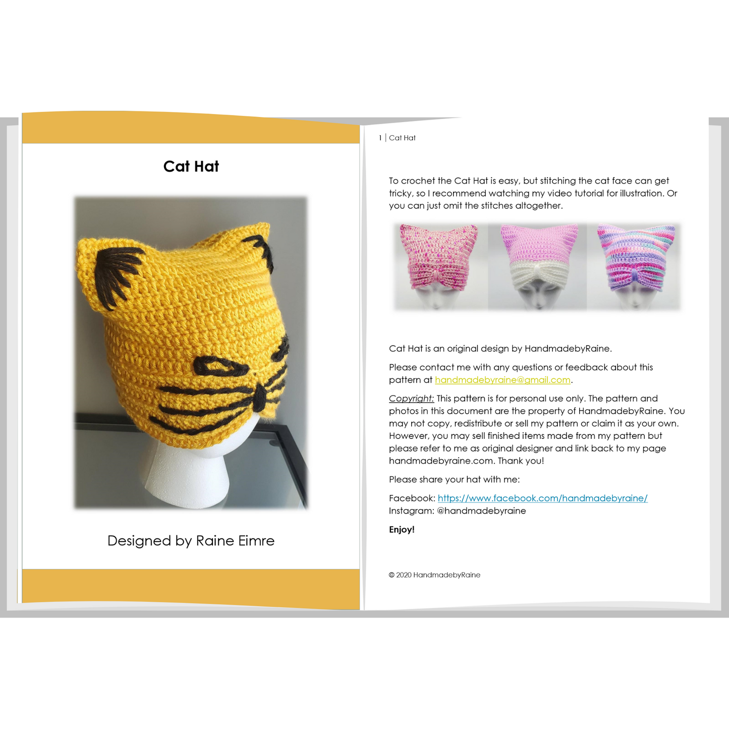 Cat Hat PDF Crochet Pattern