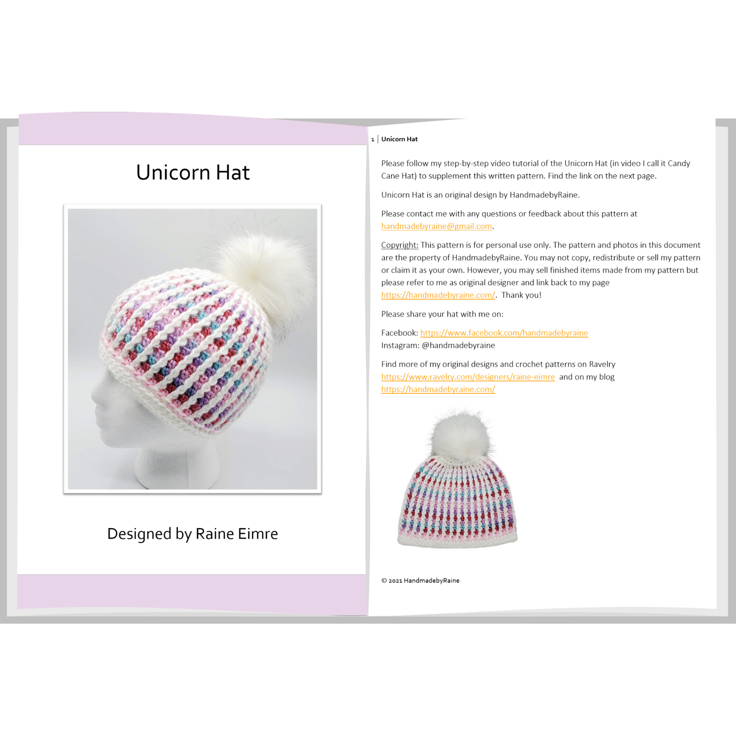 Unicorn Hat PDF Crcohet Pattern