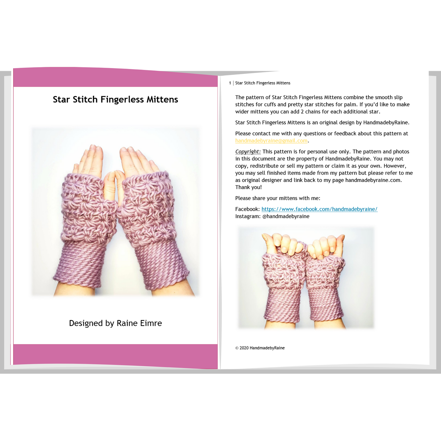 Star Stitch Fingerless Mittens PDF Crochet Pattern