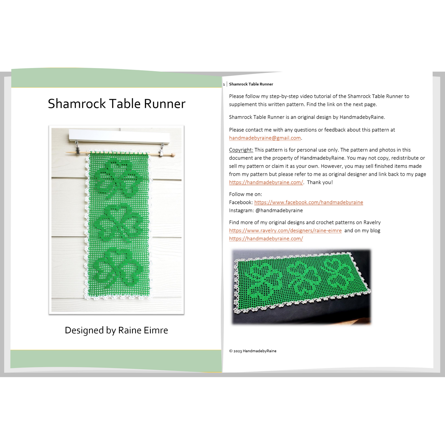 Shamrock Table Runner PDF Crochet Pattern